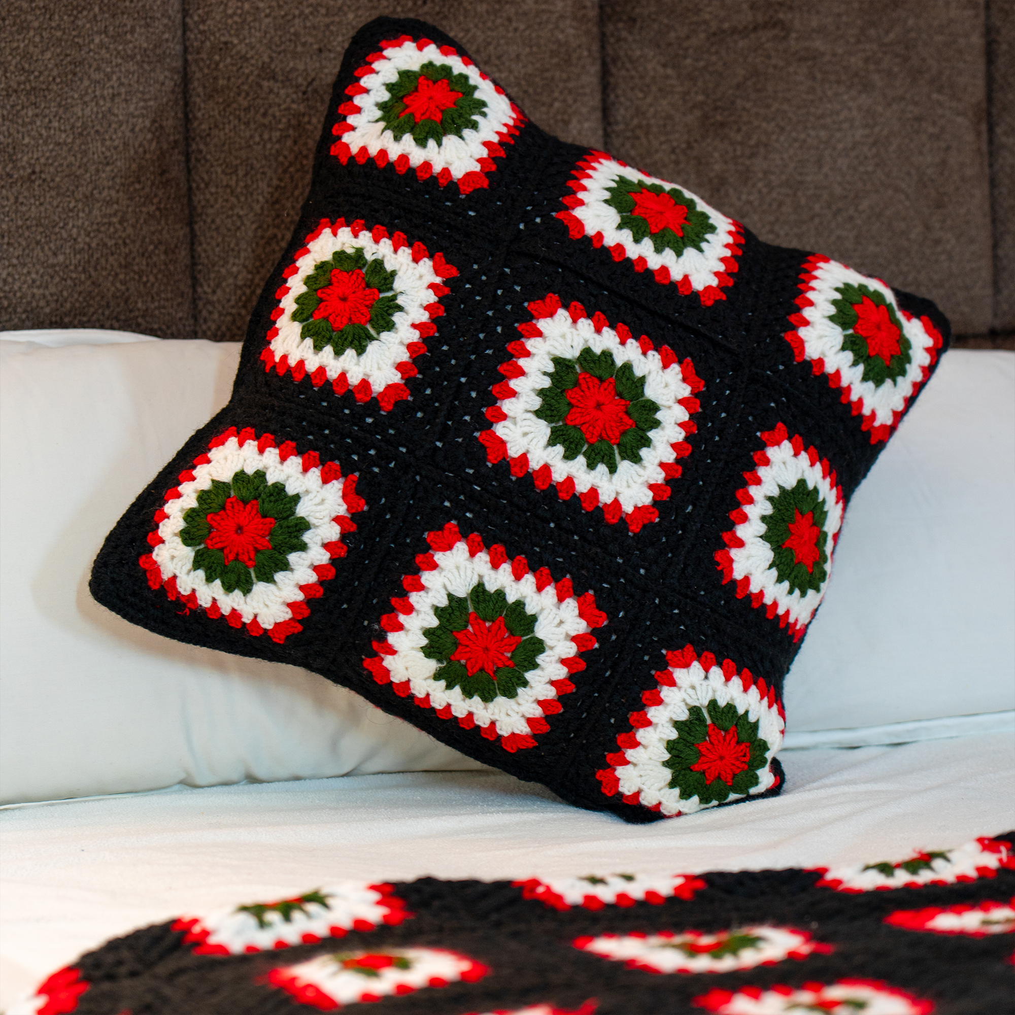 Atlas Rose Crochet Cushion Cover – Handcrafted Wool