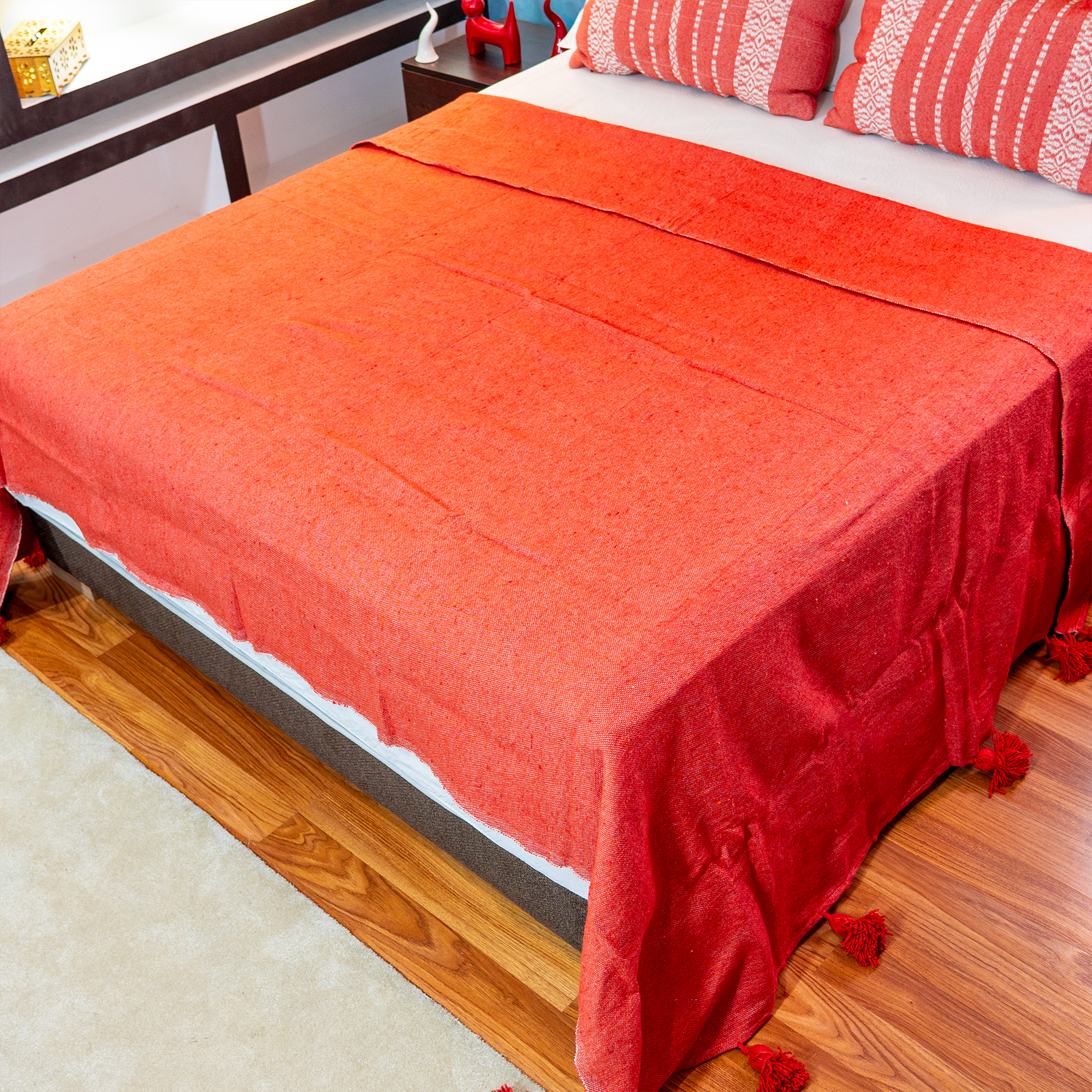 Atlas Tassel Handwoven Bedspread — Terracotta