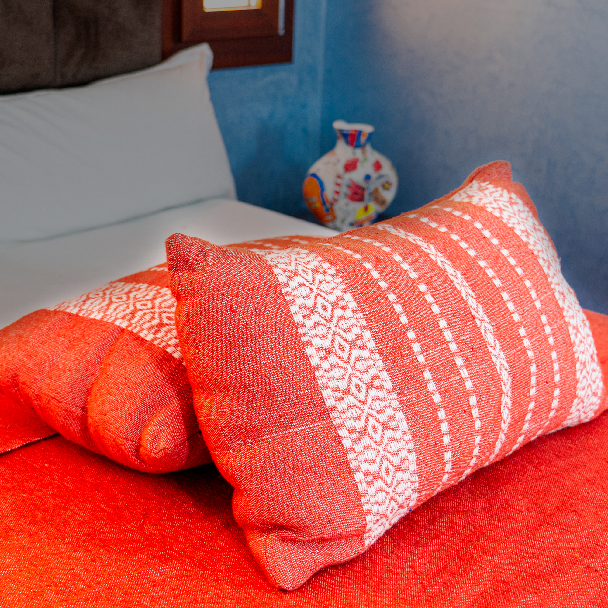 Medina Handwoven Cushion — Terracotta & Ivory