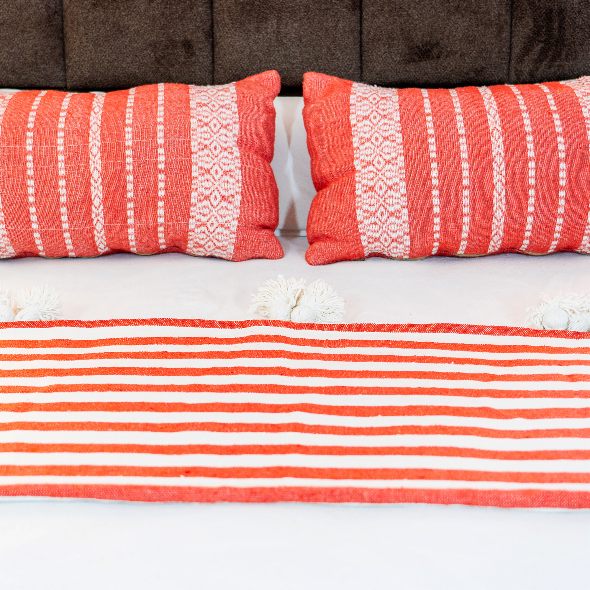 Medina Handwoven Cushion — Terracotta & Ivory