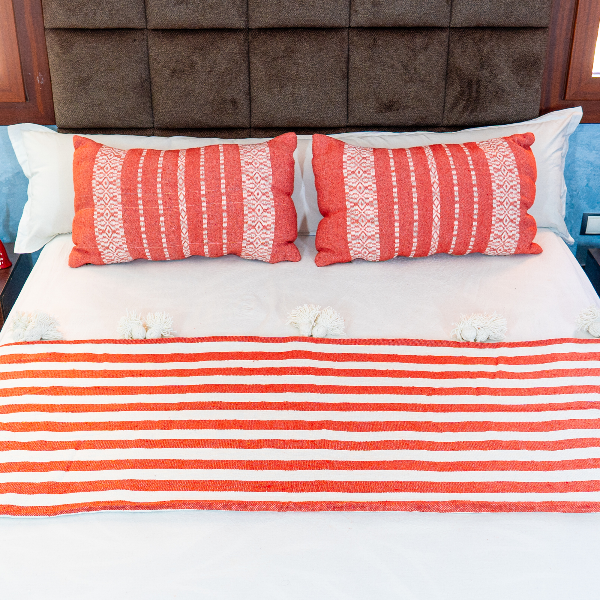 Medina Handwoven Cushion — Terracotta & Ivory