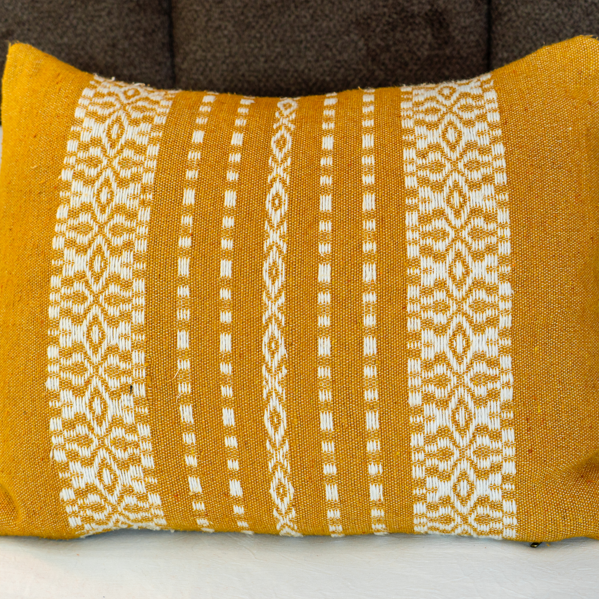 Striped Handwoven Cushion — Mustard & Ivory