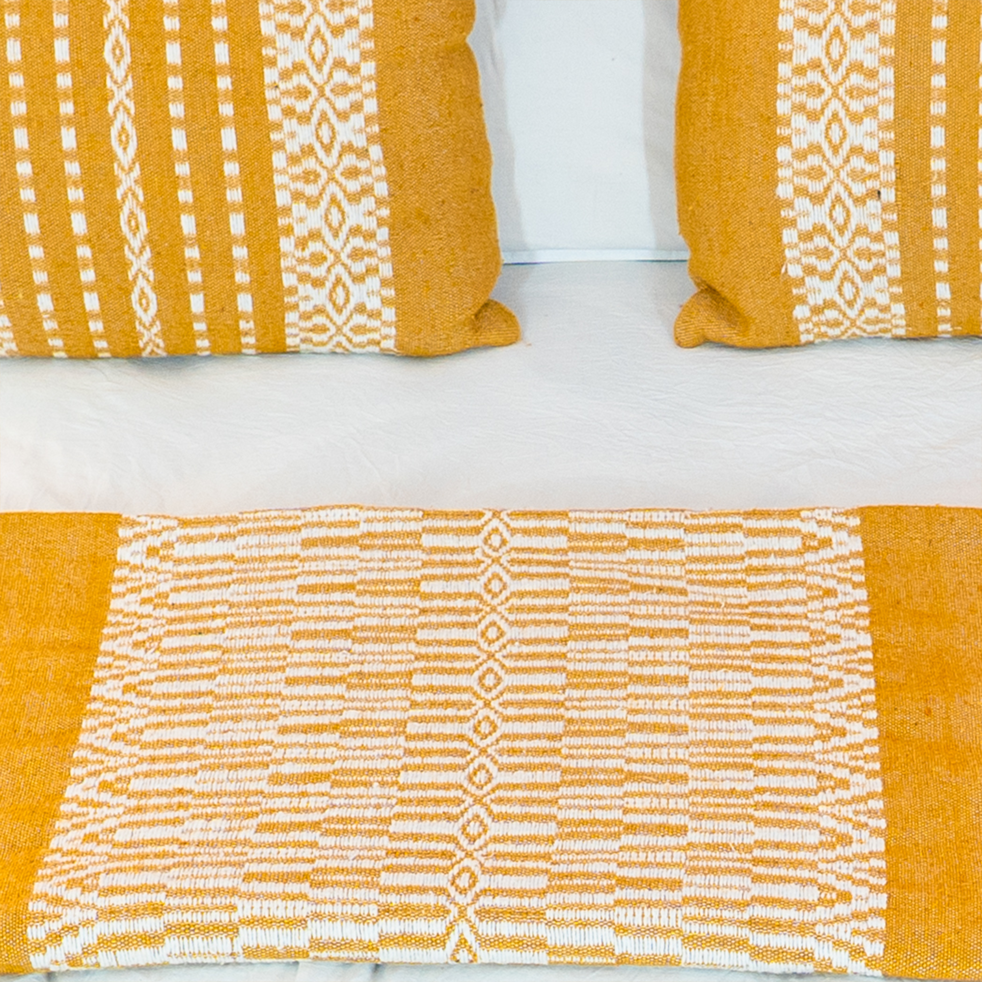 Bold Handwoven Bedspread – Mustard & Ivory