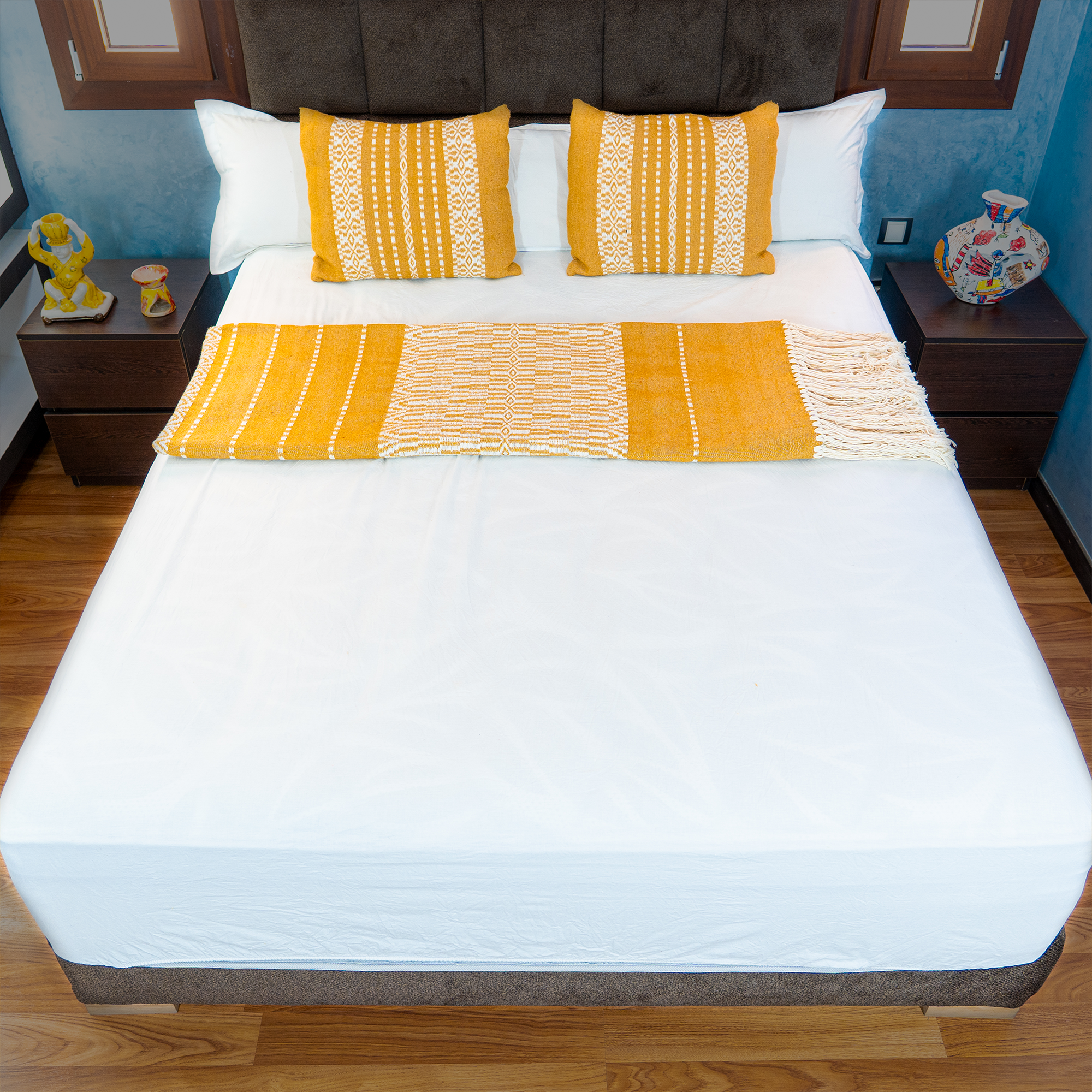 Striped Handwoven Cushion — Mustard & Ivory