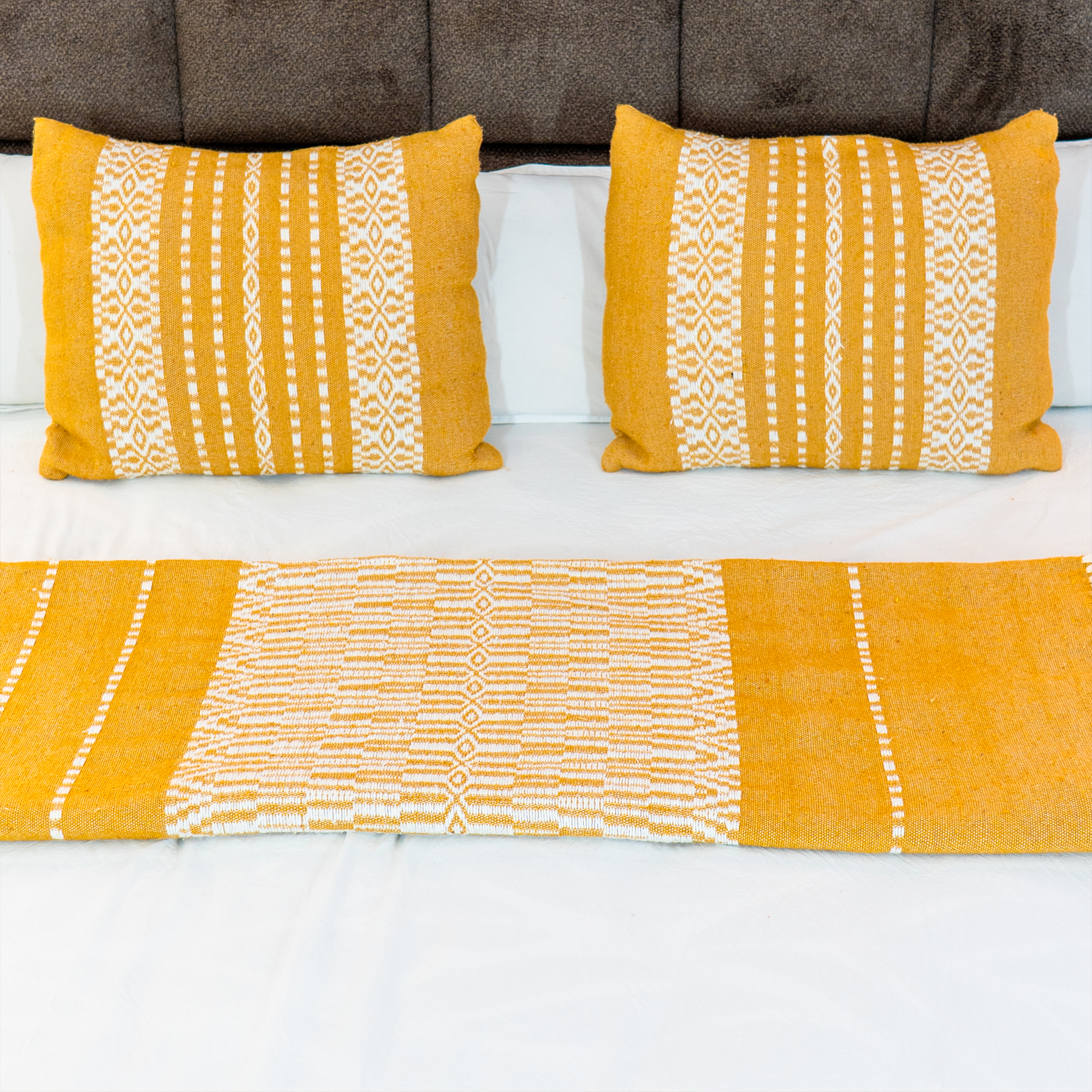 Striped Handwoven Cushion — Mustard & Ivory