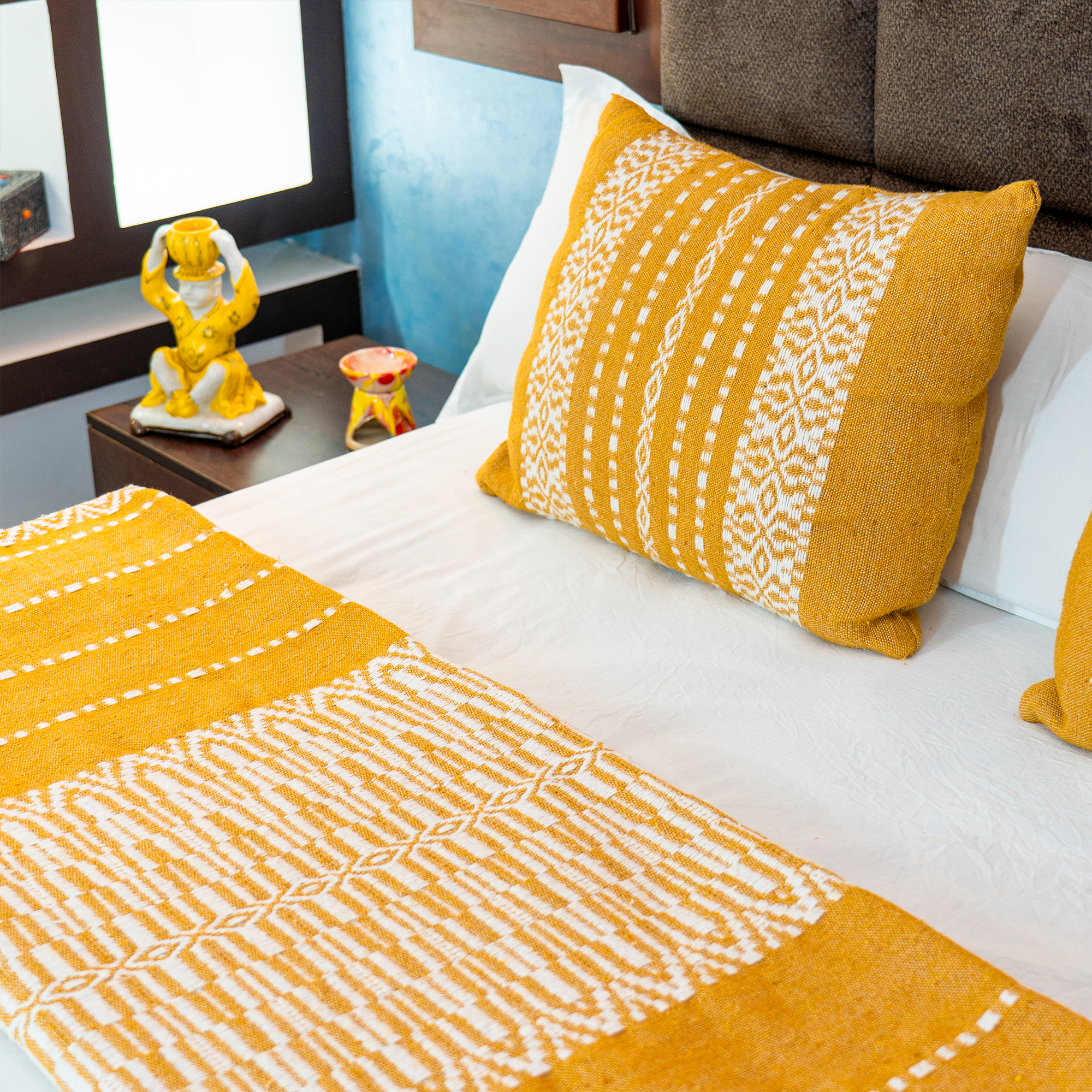 Striped Handwoven Cushion — Mustard & Ivory