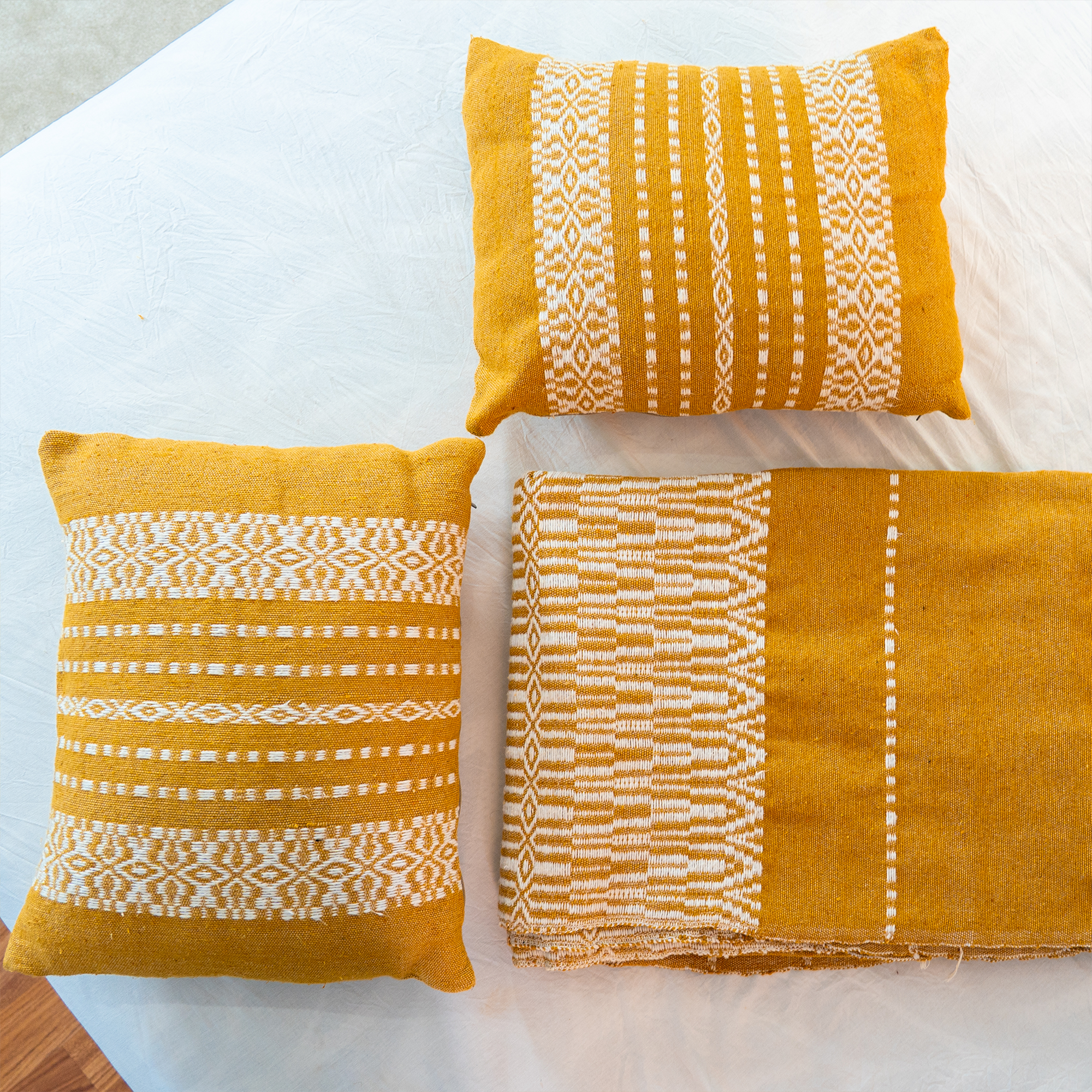 Striped Handwoven Cushion — Mustard & Ivory