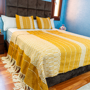 Bold Handwoven Bedspread – Mustard & Ivory