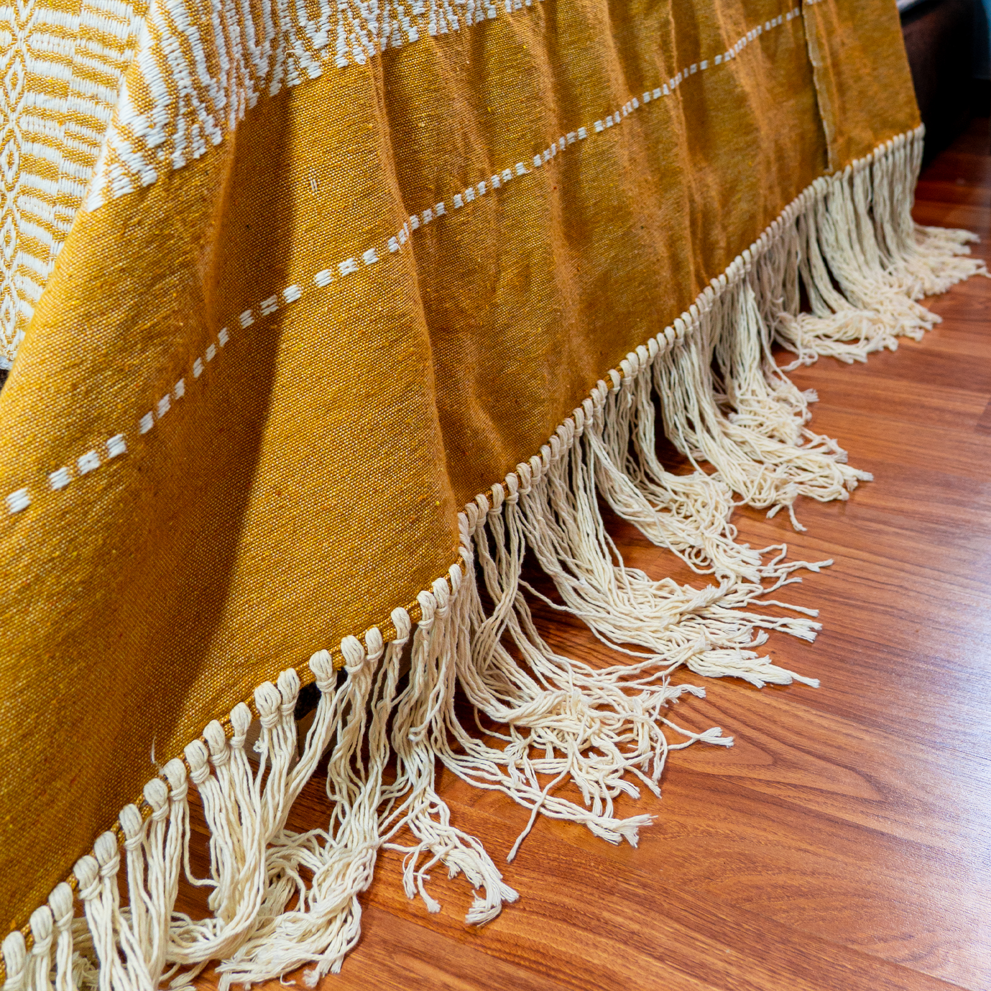 Bold Handwoven Bedspread – Mustard & Ivory