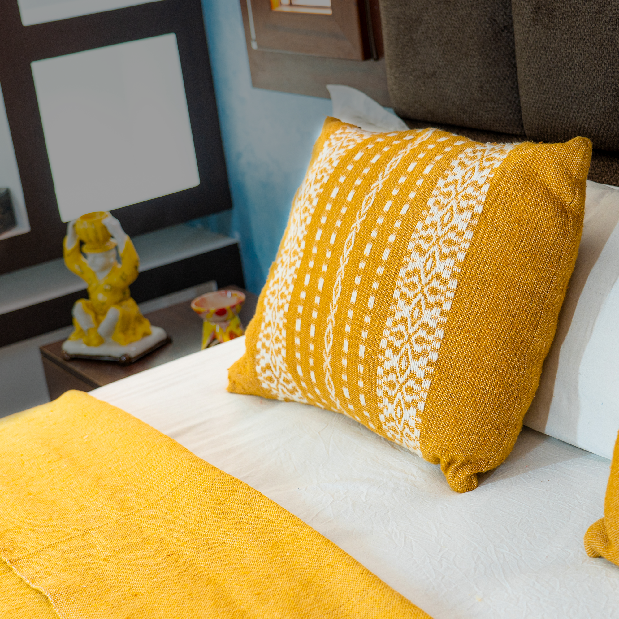 Striped Handwoven Cushion — Mustard & Ivory