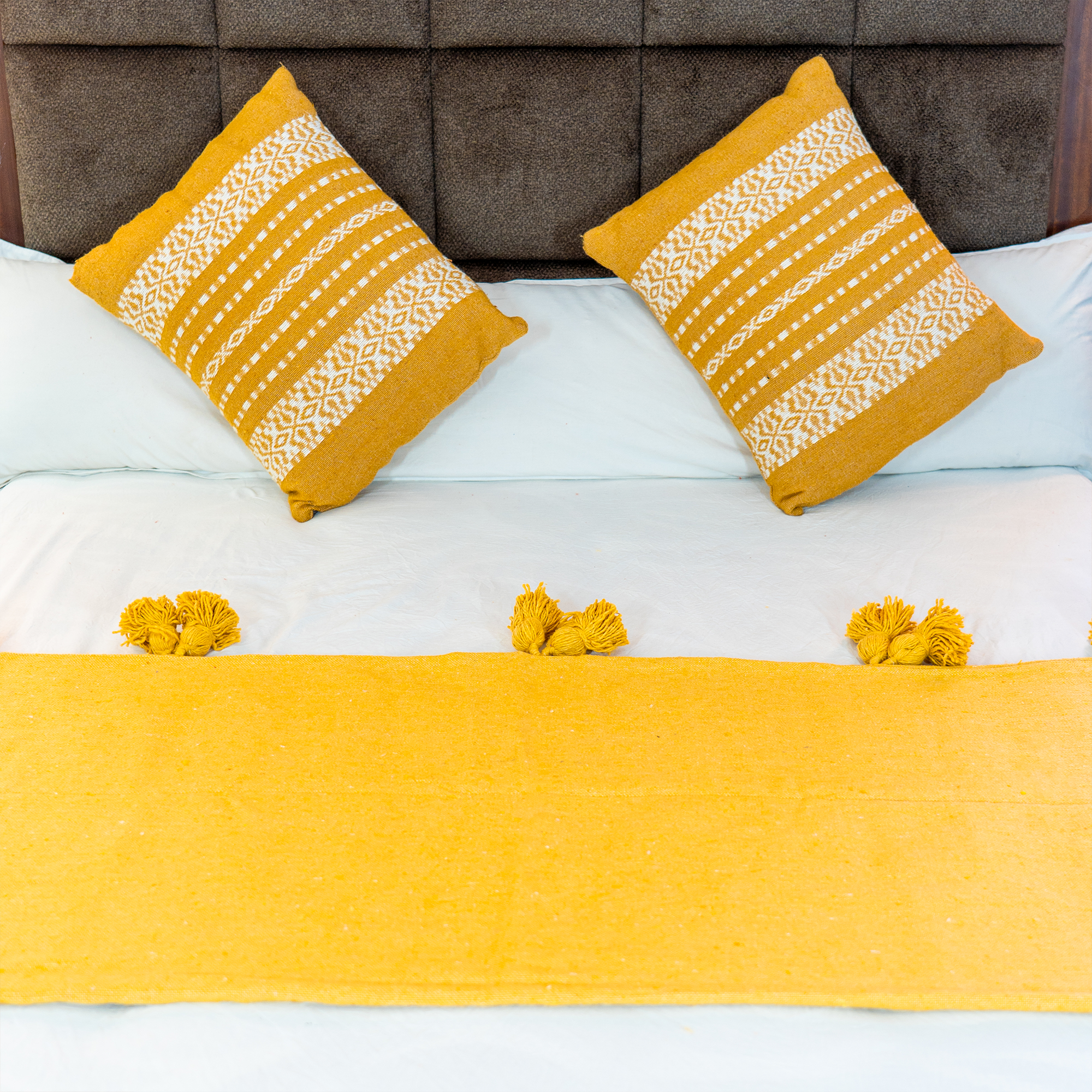 Striped Handwoven Cushion — Mustard & Ivory