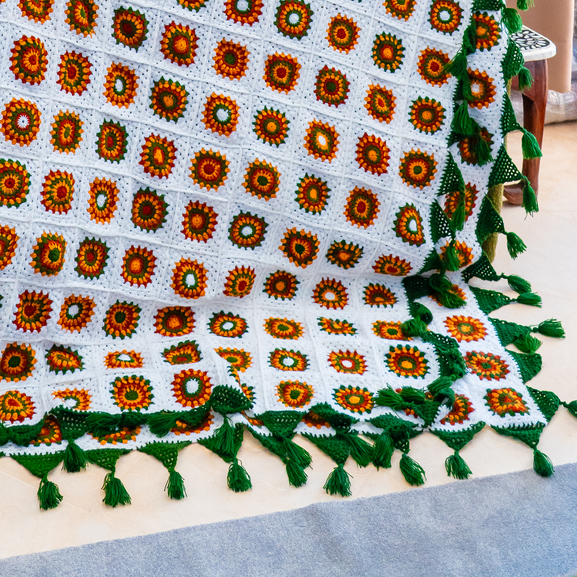 Sunflower Crochet Tassel Bedspread – Handcrafted Wool