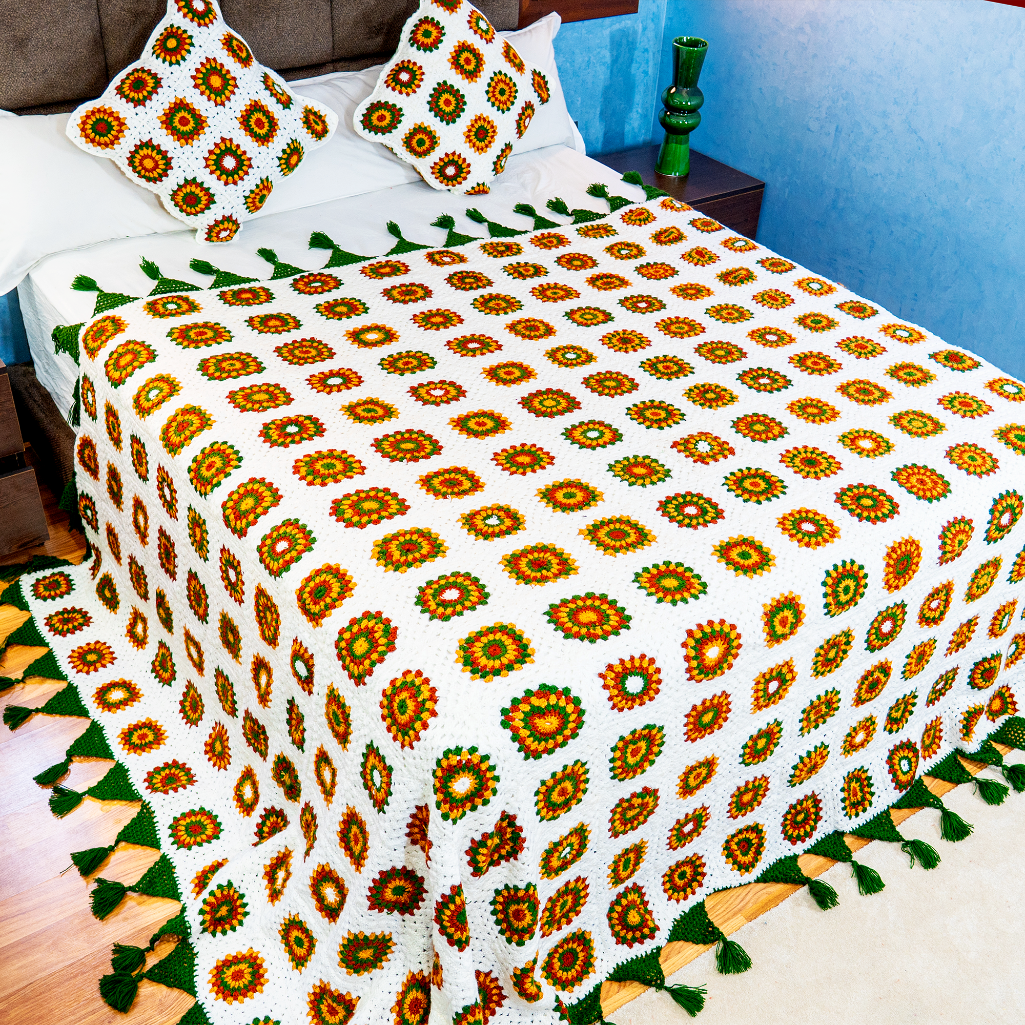 Sunflower Crochet Tassel Bedspread – Handcrafted Wool