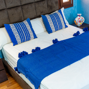 Royal Blue & Ivory Handwoven Cushion Cover