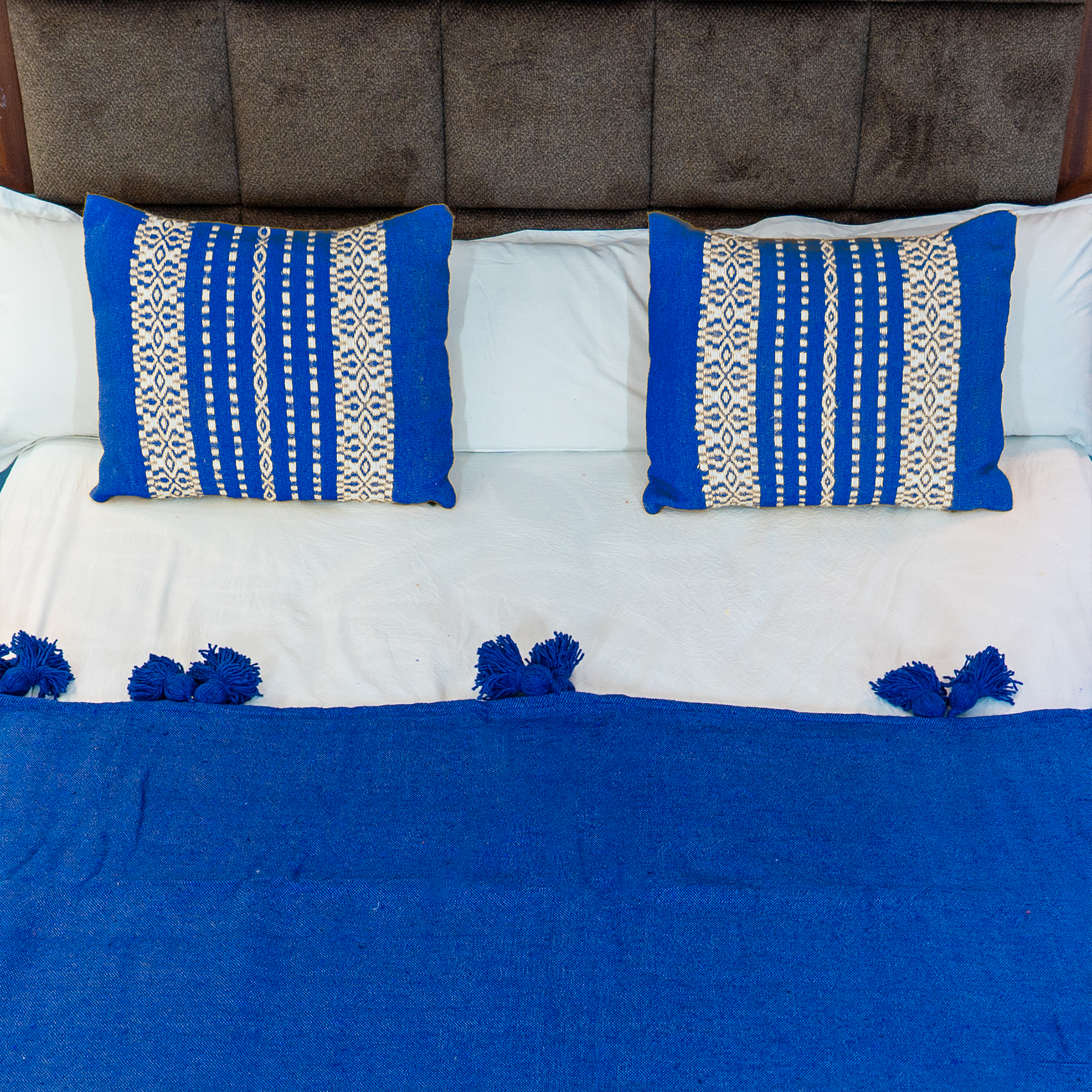 Royal Blue & Ivory Handwoven Cushion Cover