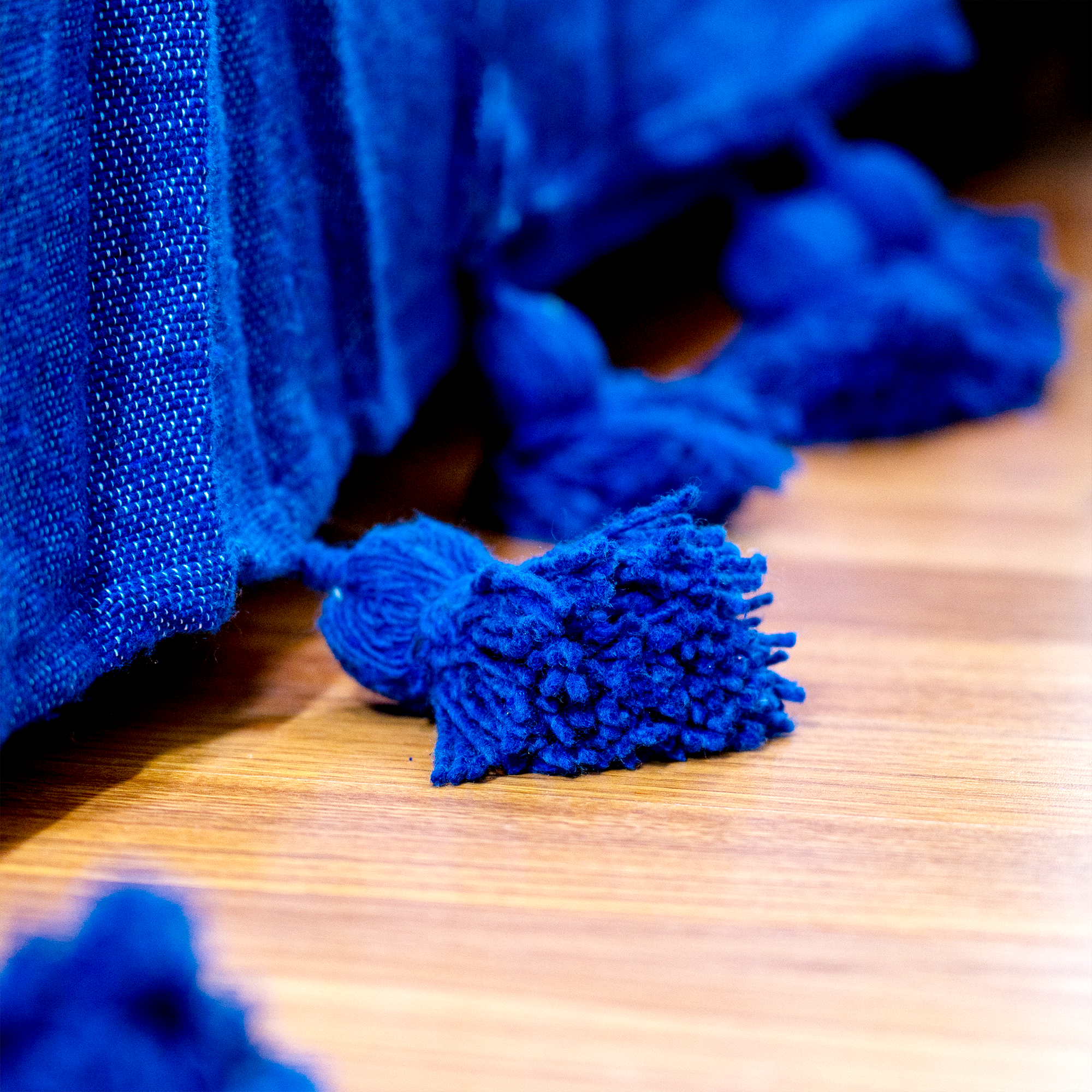 Royal Blue Handwoven Bedspread with Tassels