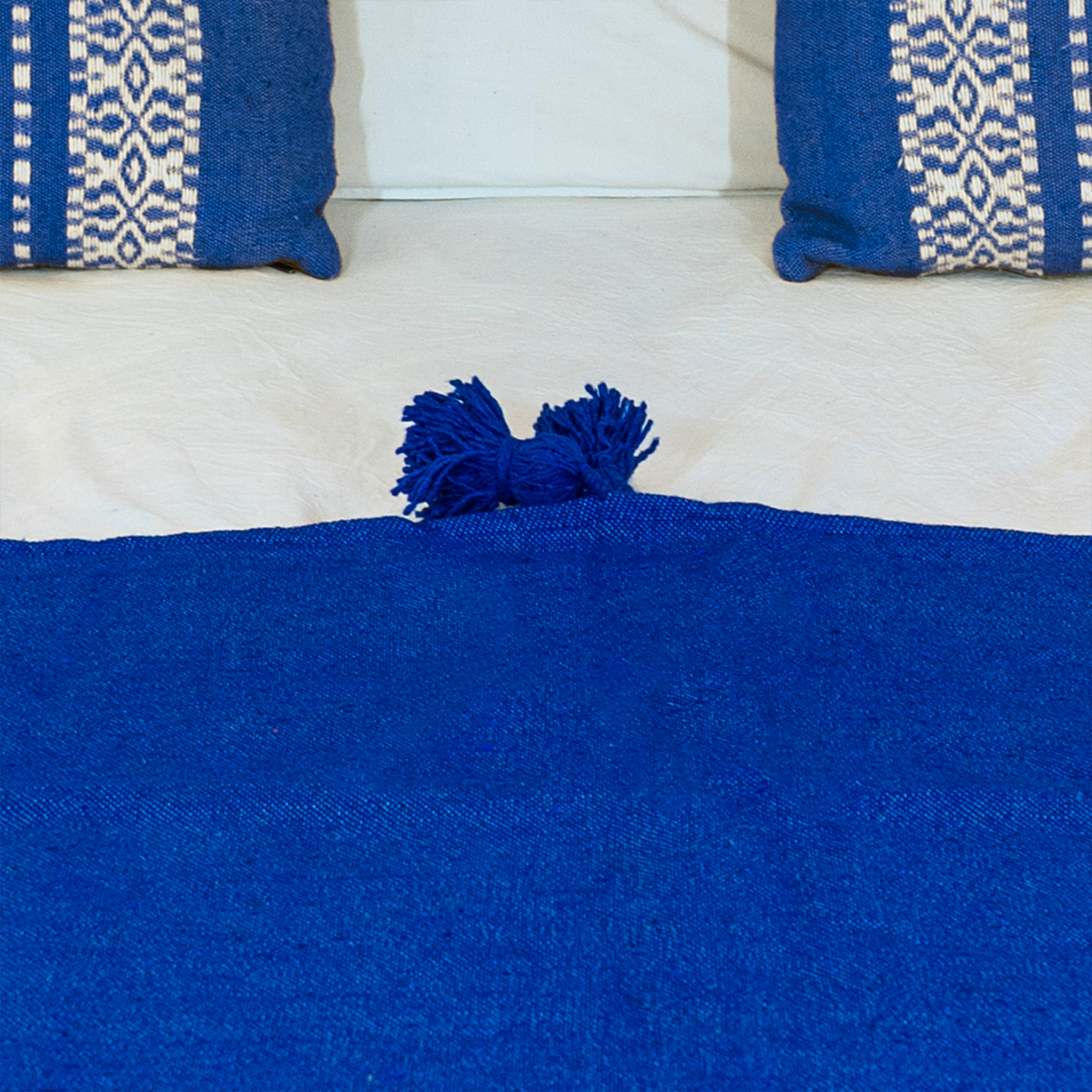 Royal Blue Handwoven Bedspread with Tassels