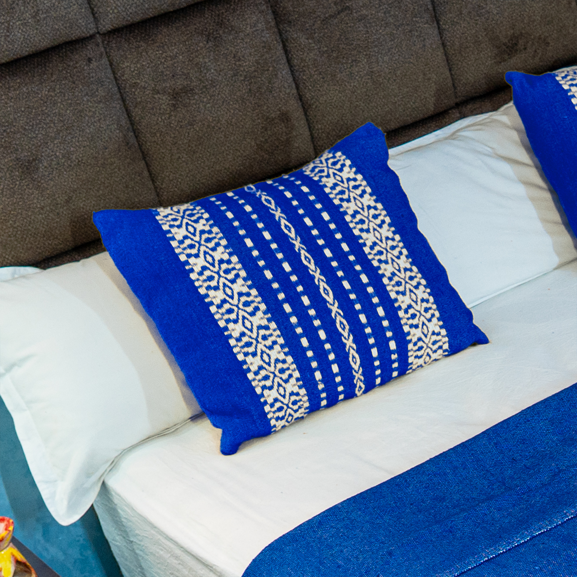 Royal Blue & Ivory Handwoven Cushion Cover