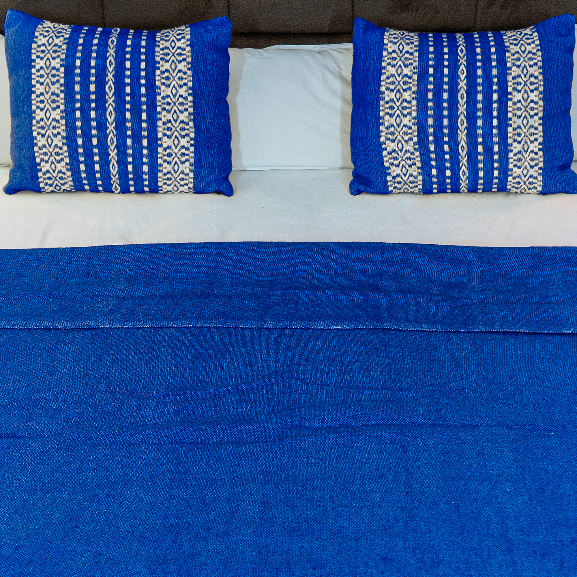 Royal Blue Handwoven Bedspread with Tassels