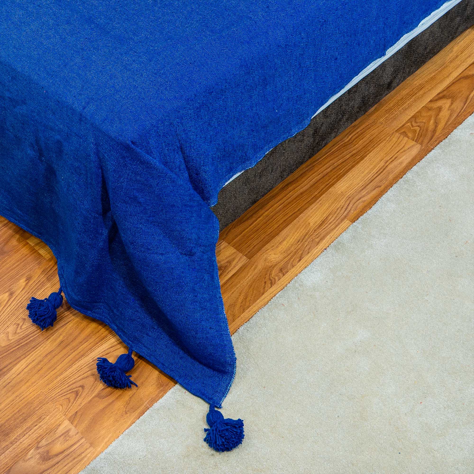 Royal Blue Handwoven Bedspread with Tassels