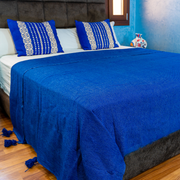 Royal Blue Handwoven Bedspread with Tassels