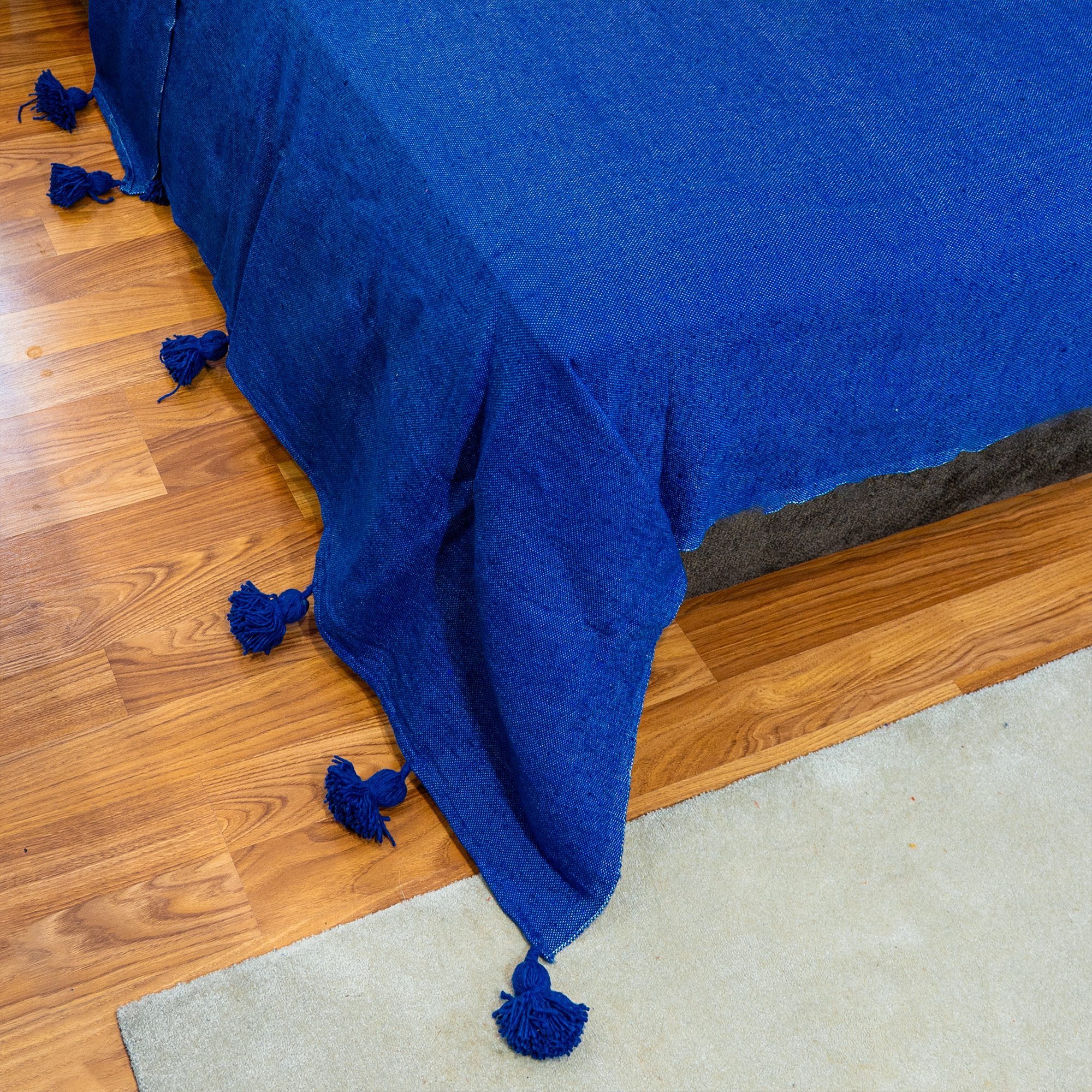 Royal Blue Handwoven Bedspread with Tassels