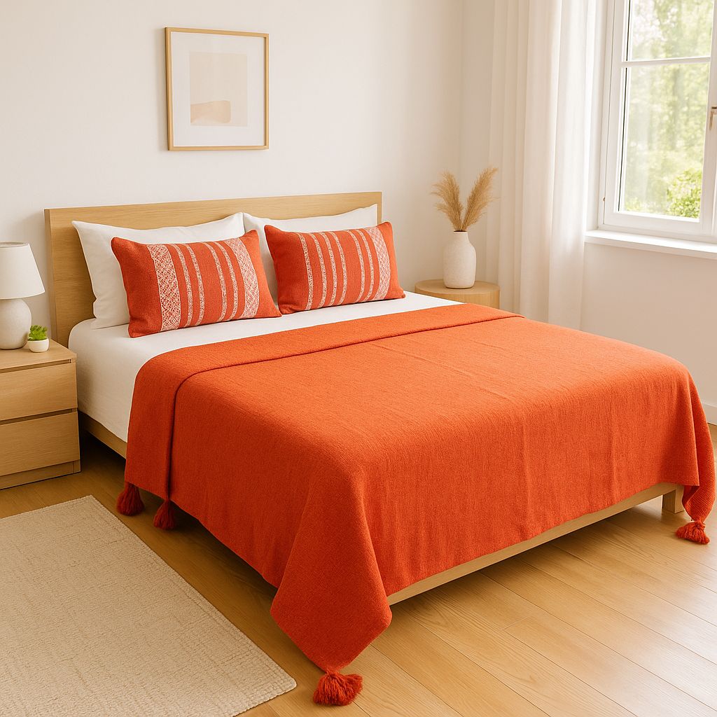 Atlas Tassel Handwoven Bedspread — Terracotta