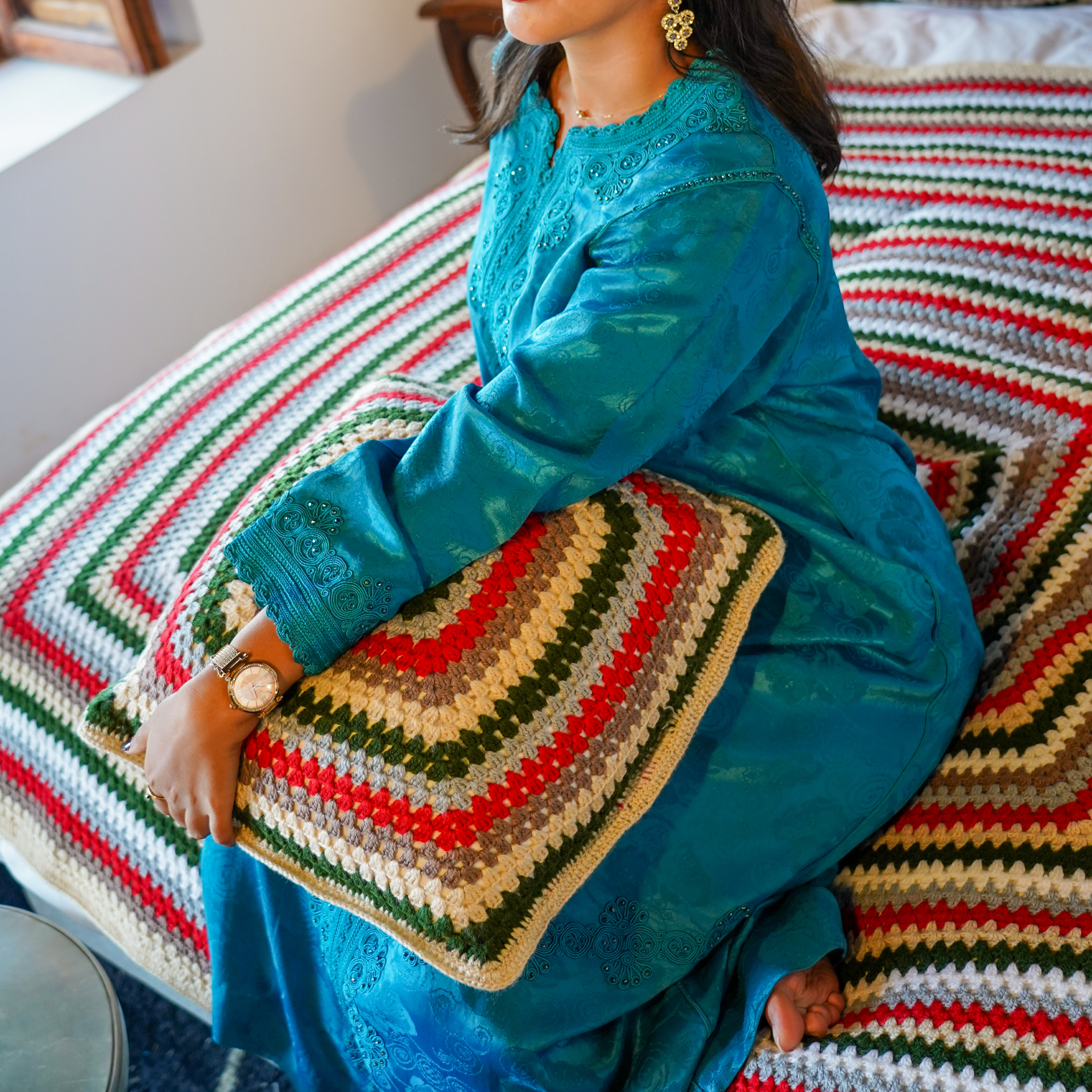 Christmas Stripe Crochet Cushion Cover