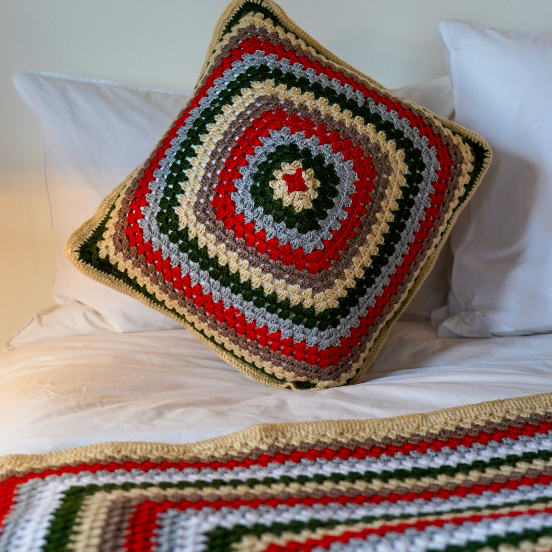 Christmas Stripe Crochet Cushion Cover