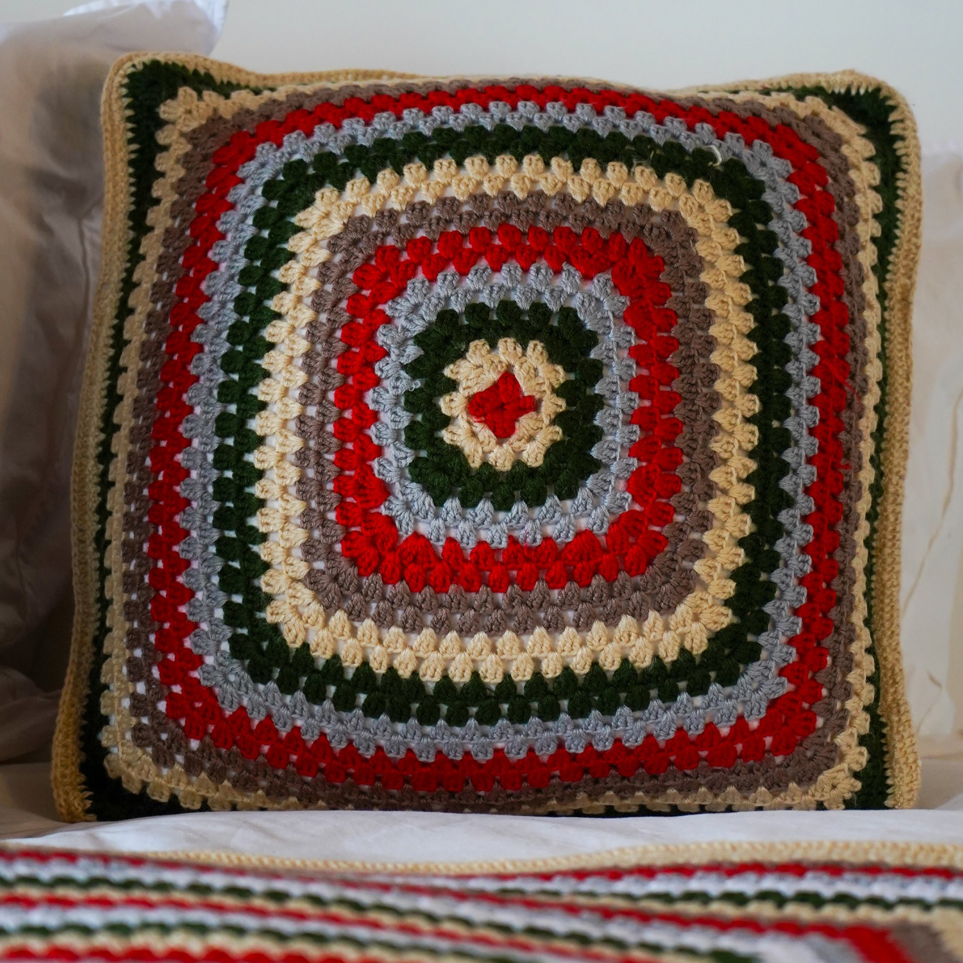 Christmas Stripe Crochet Cushion Cover