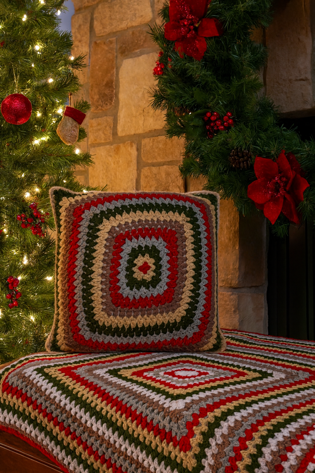 Christmas Stripe Crochet Cushion Cover