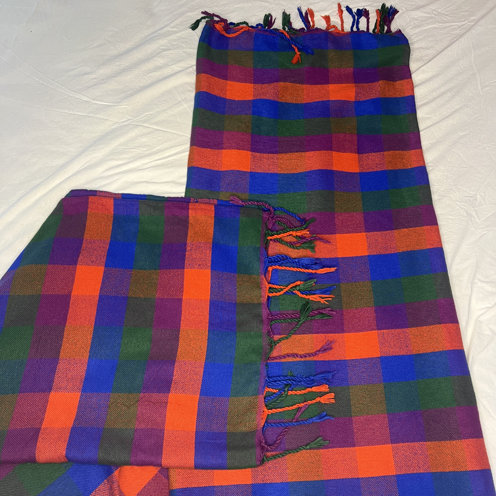 Ian Blanket — Multicolor Plaid Cotton with Tassels