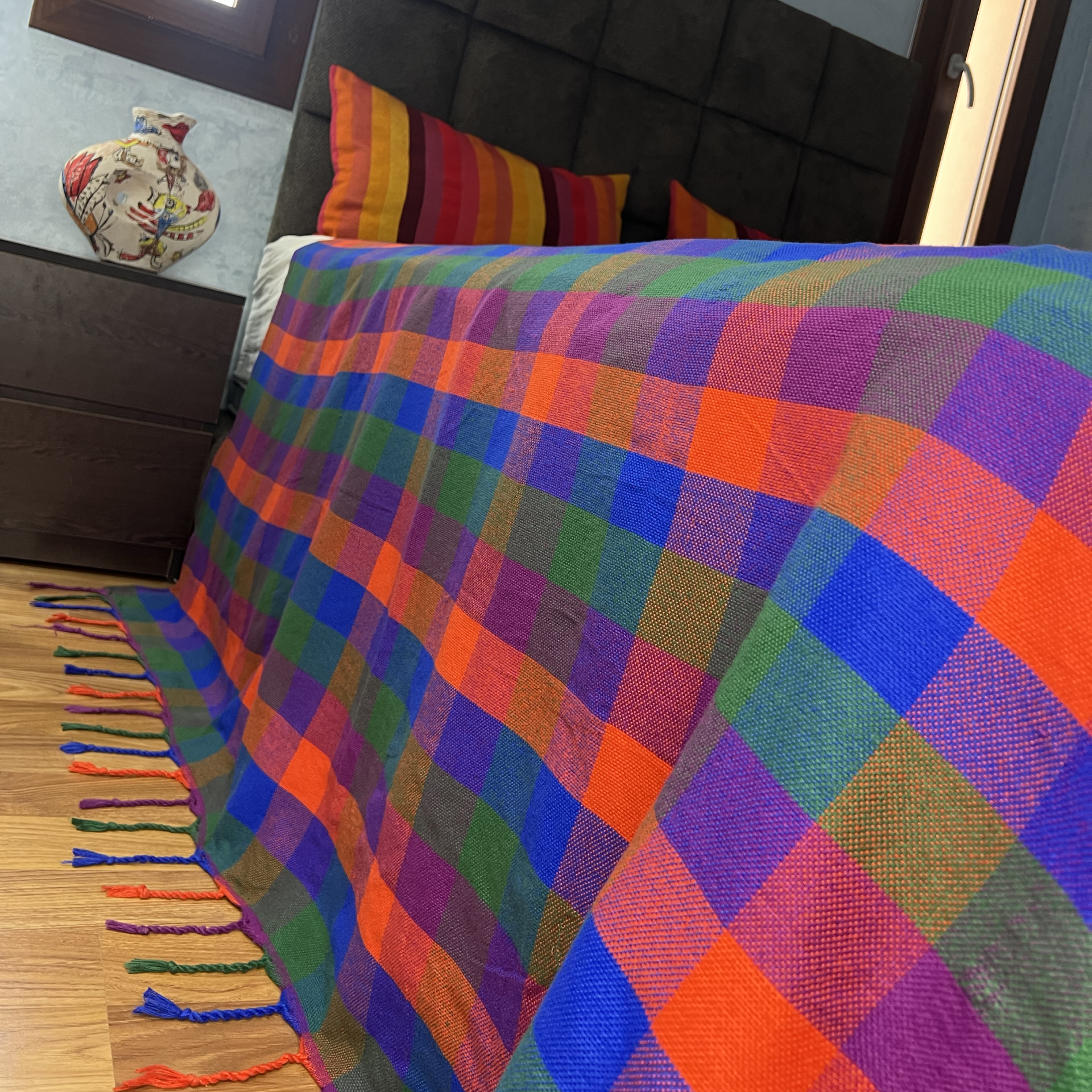 Ian Blanket — Multicolor Plaid Cotton with Tassels