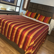 Handwoven Red & Gold Cotton Bedspread with Fringe