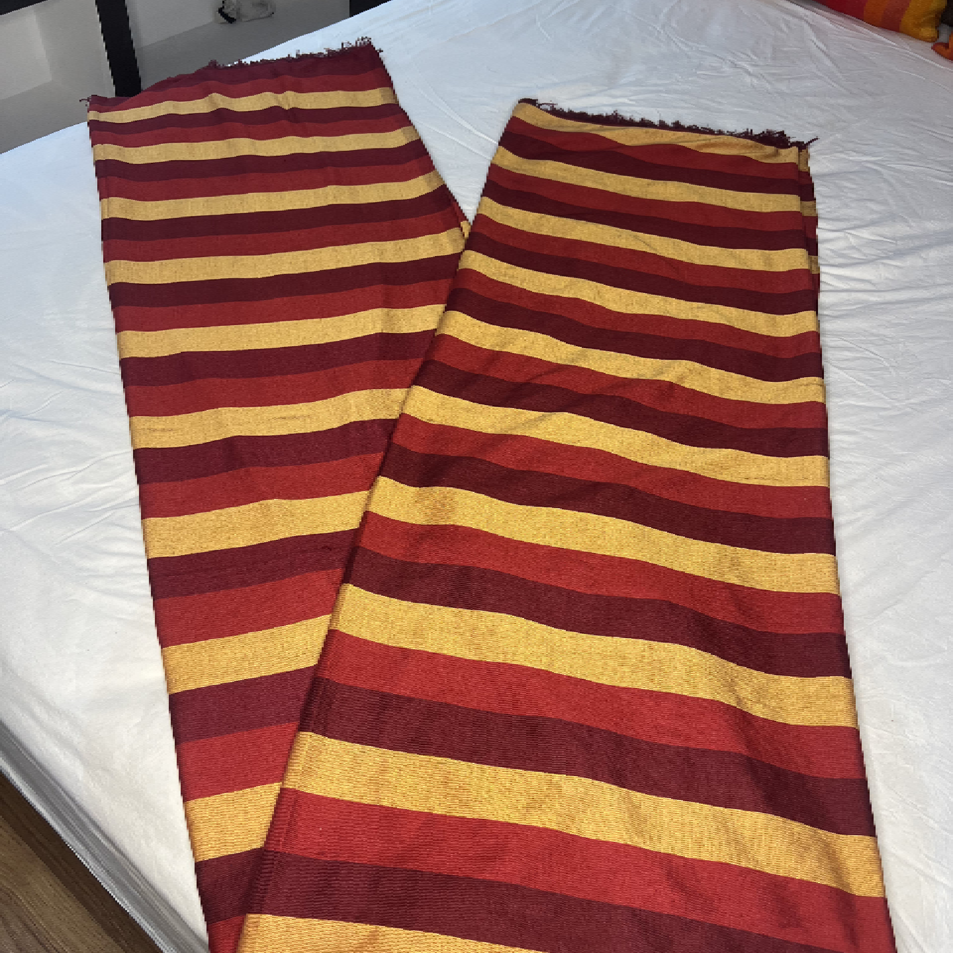 Handwoven Red & Gold Cotton Bedspread with Fringe