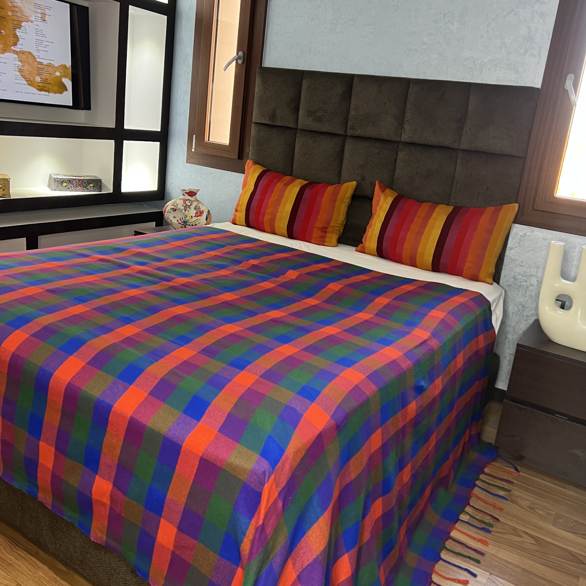 Ian Blanket — Multicolor Plaid Cotton with Tassels