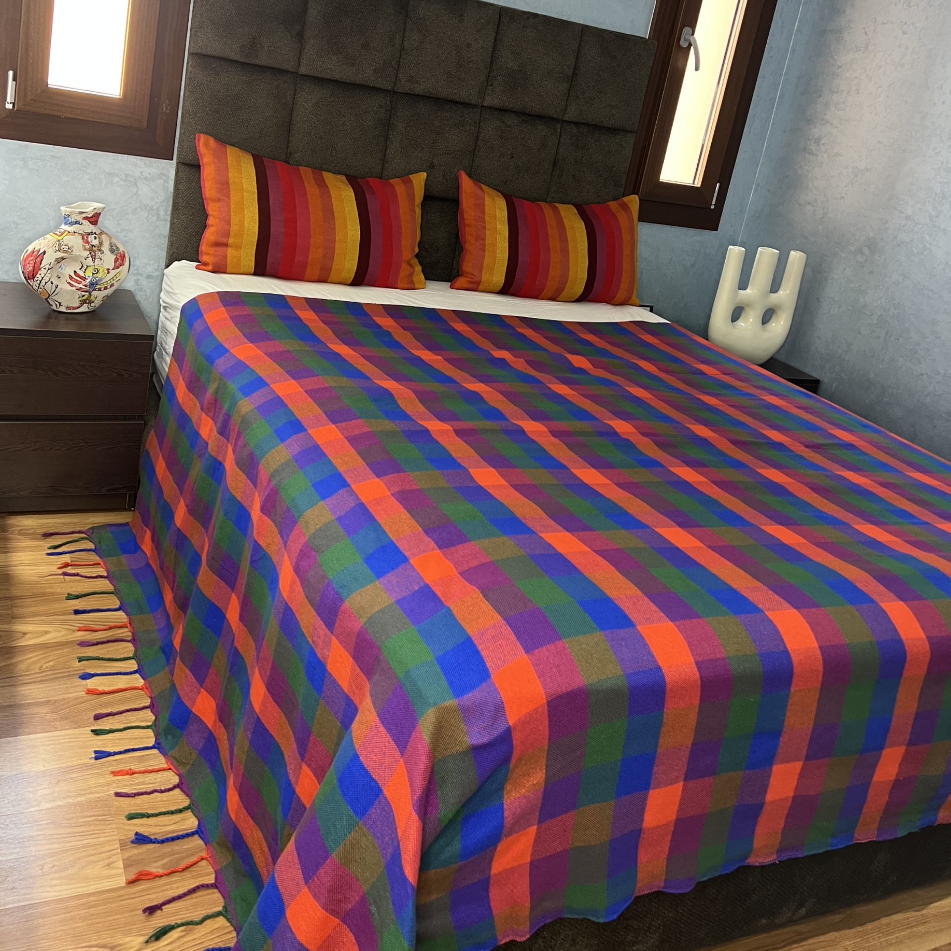 Ian Blanket — Multicolor Plaid Cotton with Tassels